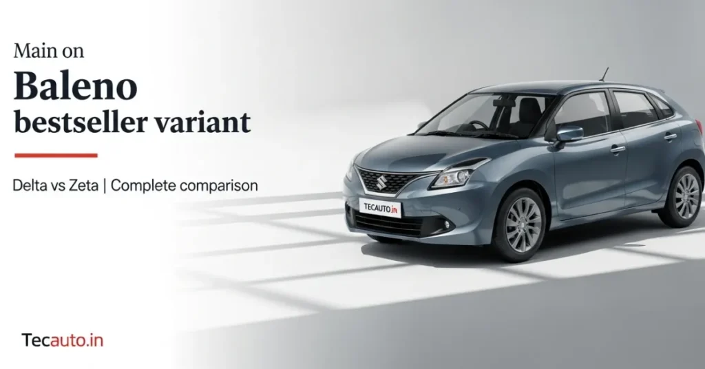 Maruti Baleno: मारुति सुजुकी बलेनो कार का नीला रंग में बेस्टसेलर डेल्टा और जेटा वेरिएंट, Tecauto.in पर कीमत और माइलेज की जानकारी के साथ।