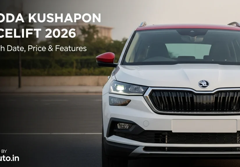 Skoda Kushaq Facelift 2026 भारत में लॉन्च डेट, कीमत और फीचर्स दिखाती हुई कवर इमेज